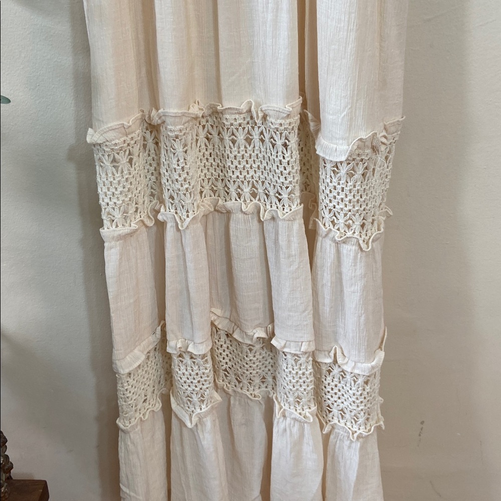 New Know One Cares Cream Boho Maxi Dress Crochet Lace Prairie Cottagecore Large - Picture 7 of 9